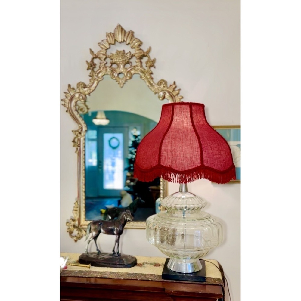Xxl  Vintage  Mid-Century  Large Clear  Glass Table Lamp Chrome Base